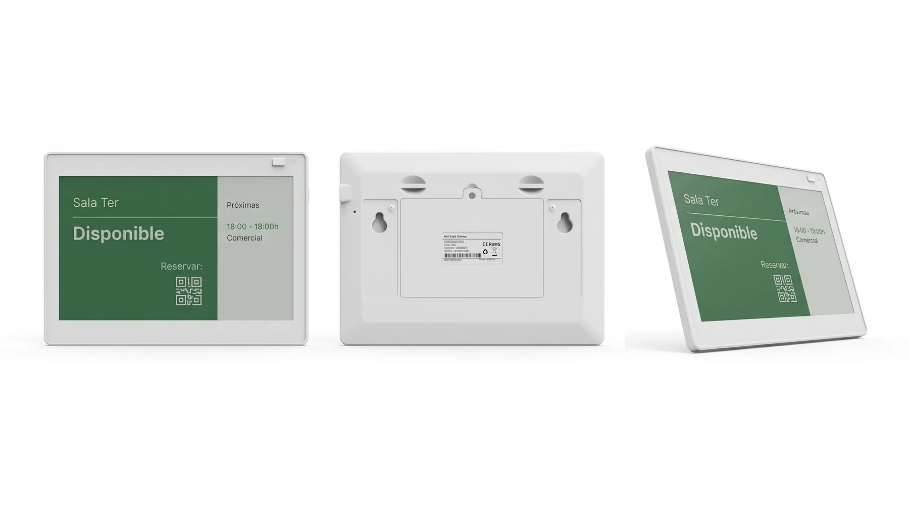Dispositivo e-ink qSpaces para señalizar una sala de reuniones